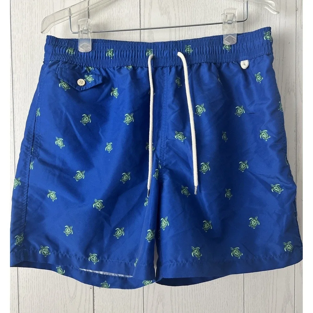 Polo Ralph Lauren Traveler Swim Trunks Men's L Blue Sea Turtle Lined Classic Ex